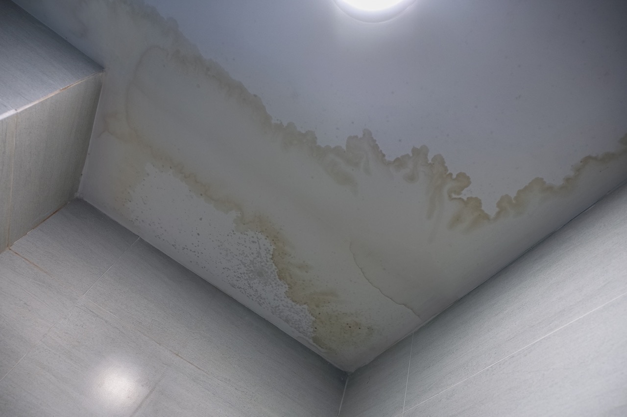 Water stain on the ceiling left by a tenant